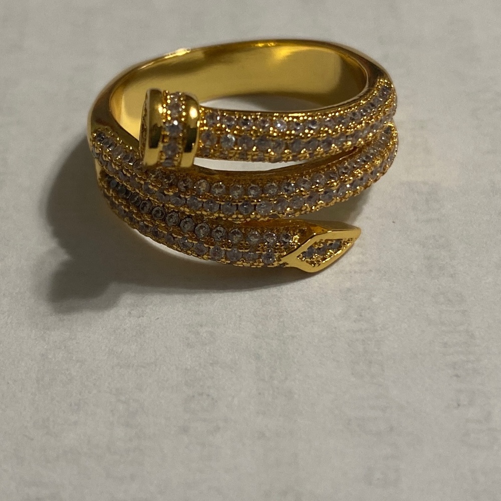 Yellow Gold & CZ double nail ring size 7